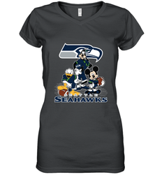 Mickey Mouse Seattle Seahawks NFL Football Gifts Women's V-Neck T-Shirt