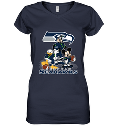 Mickey Mouse Seattle Seahawks NFL Football Gifts Women's V-Neck T-Shirt